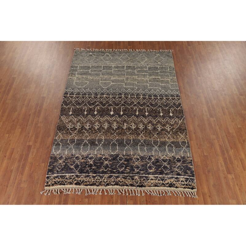 Plush Moroccan Area Rug Hand-Knotted Bedroom Wool Carpet - 6'10" x 9'10"