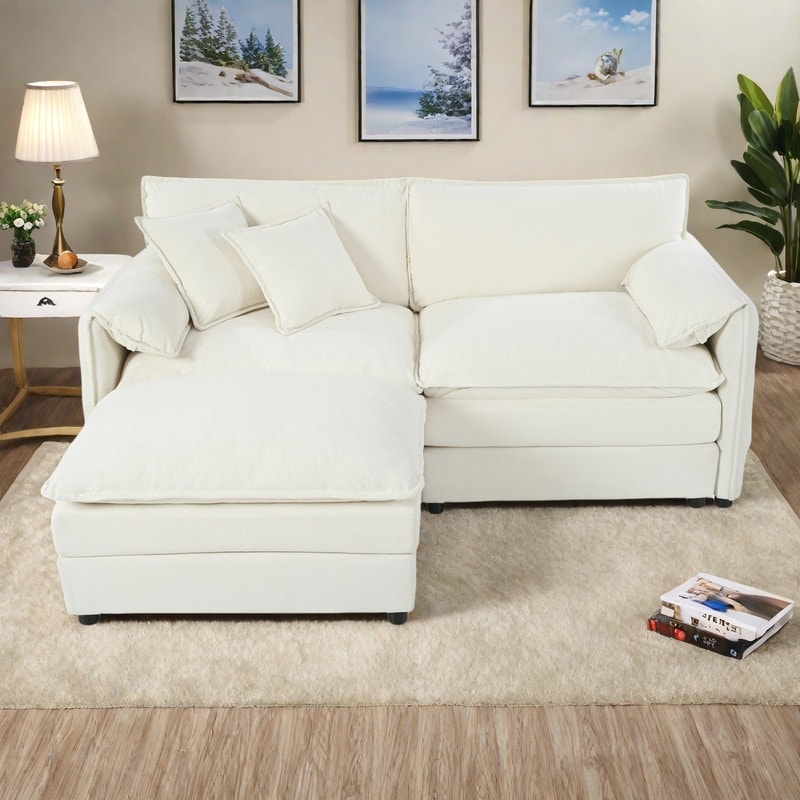 75.59" Chenille Modular Sectional Sofa with Ottoman,Deep Seat and 800lb Capacity