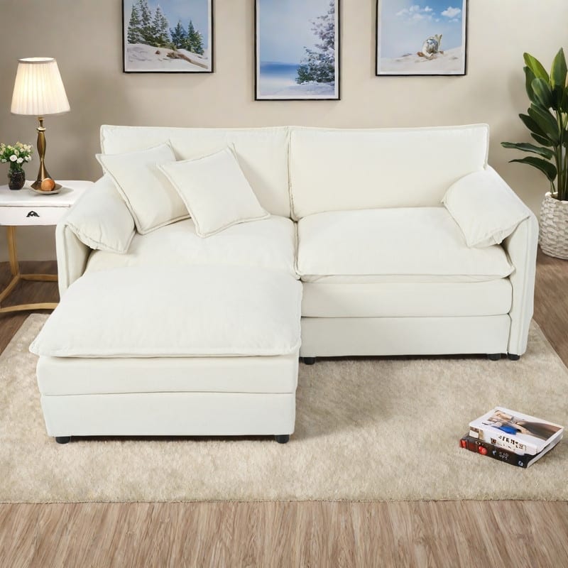 75.59" Chenille Modular Sectional Sofa with Ottoman,Deep Seat and 800lb Capacity