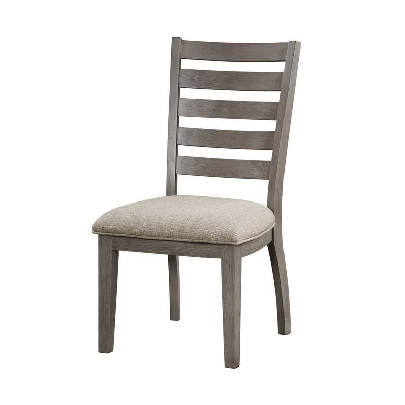 23 Inch Side Dining Chairs Set of 2, Ladder Back, Gray, Beige Cushioned Seat