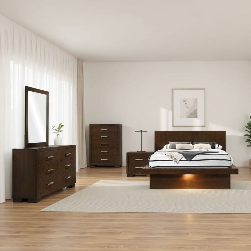 Bela 5 Piece Queen Bedroom Set, LED Underlight, Dark Brown Wood Finish