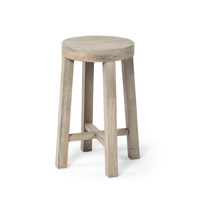 26" Rustic Counter Stool Brown Mango Wood Round Backless Seat with Cool Grey Legs - 14.75"L x 14.75"W x 26"H - Cool-Grey