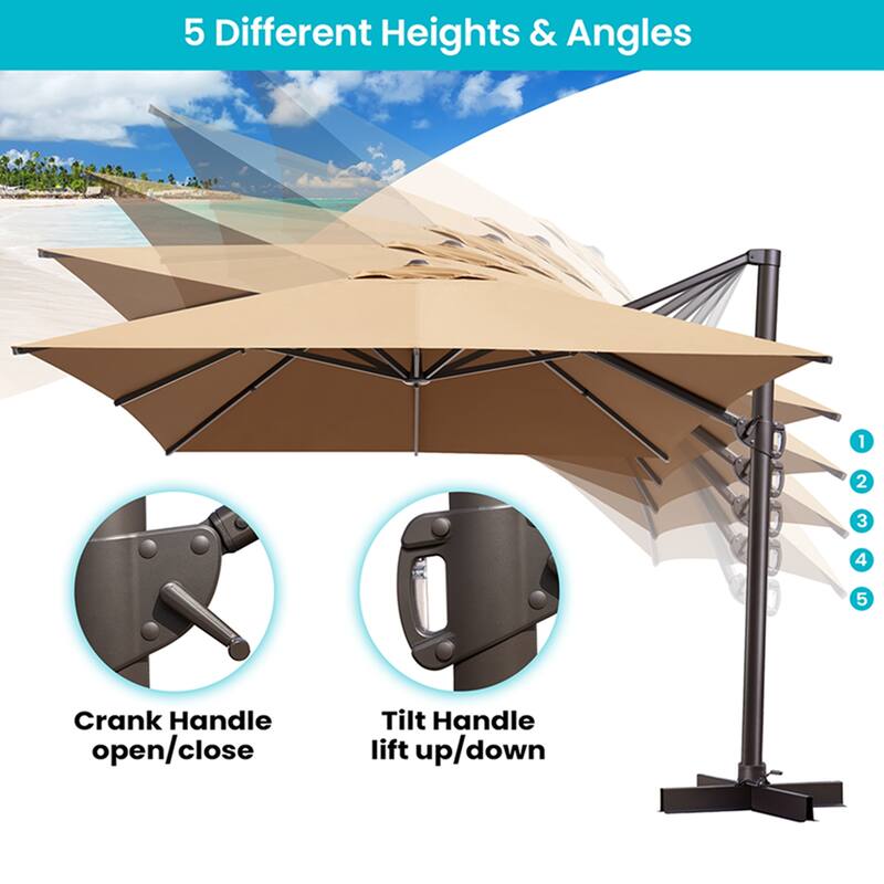 10x13FT Patio Cantilever Umbrella Outdoor Offset Umbrella 360-Degree Rotation with No Base