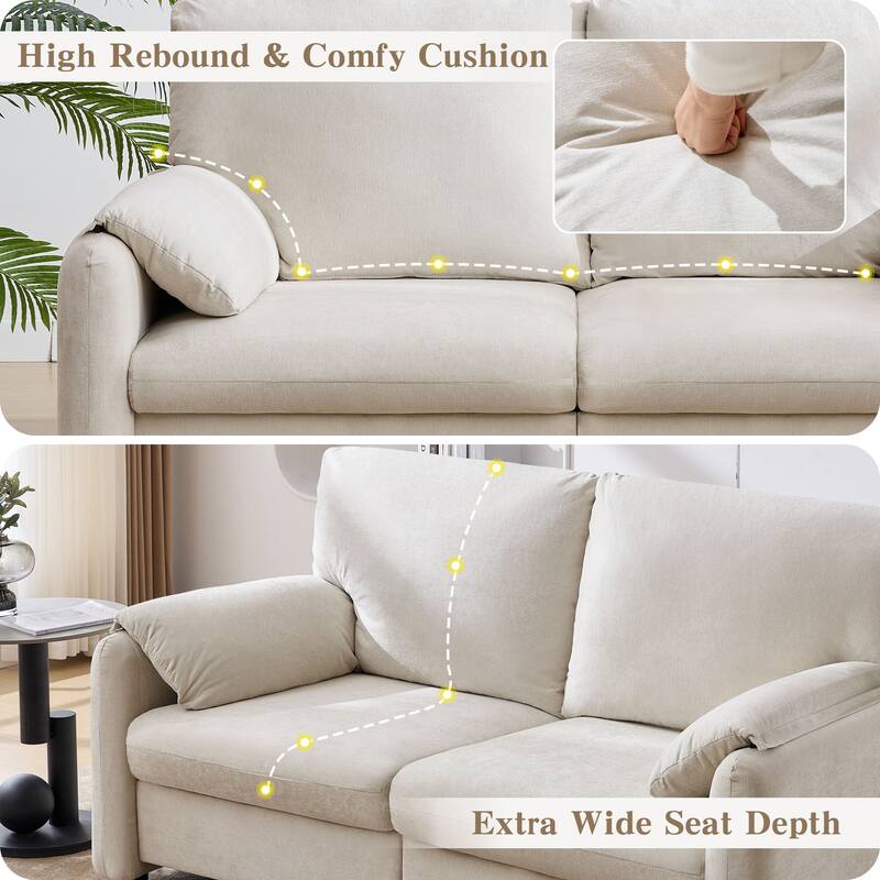800LBS 60-inch Minimalist Down Filled Chenille Sofa in Beige