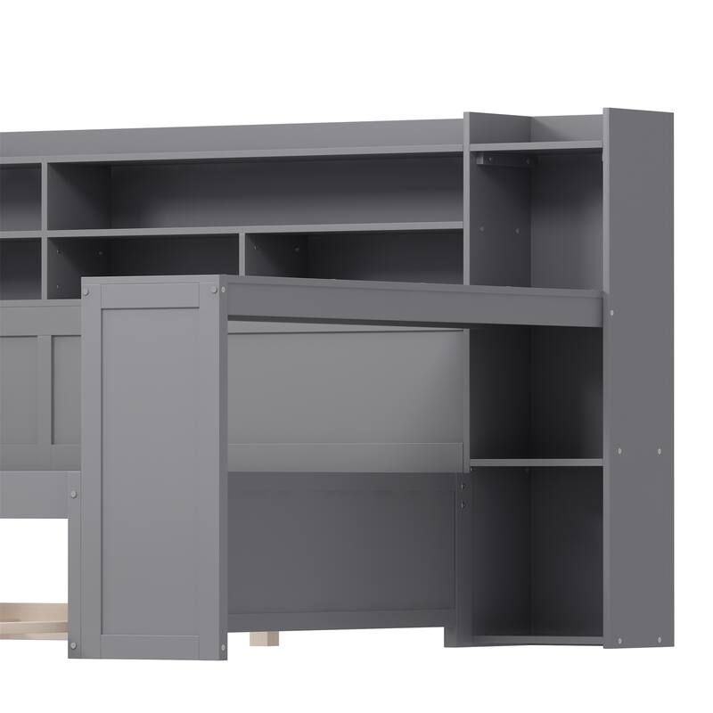 Multi-functional Bed with Twin Size Trundle Bed Wooden Twin Size Daybed with Storage Shelves and Study Desk
