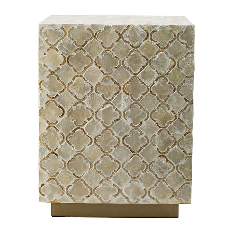 14x14x18" Square Capiz Stool, Cream