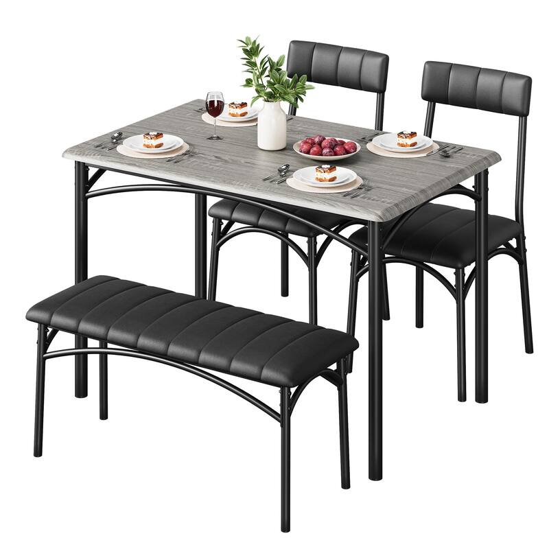 Dining Table Set for 4, Kitchen Table Set for 4 with Upholstered Bench and 2 Chairs