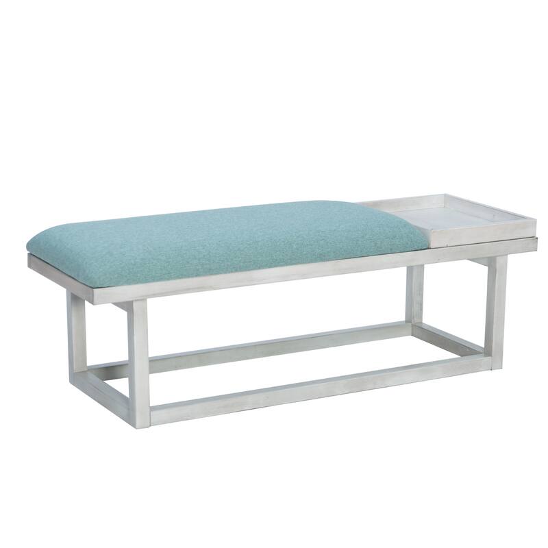 Upholstered Cushioned Bench with Storage Tray - 52" - White and Aqua Blue