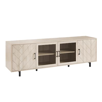 Versatile Herringbone TV Stand for 80" TVs - 70" Scandinavian Design with 4 Doors