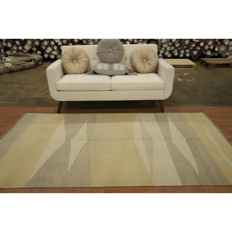 Hand Woven Oriental 100% Wool Carpet Southwestern Tribal Yellow & Gold Kilim Area Rug - 7' 10'' X 4' 10''