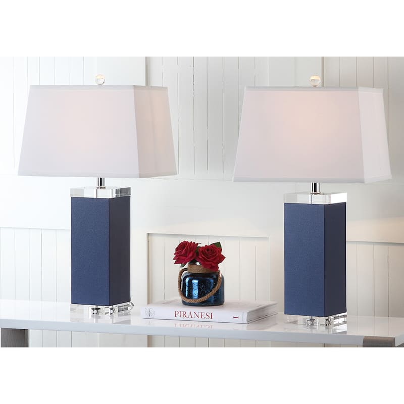 SAFAVIEH Lighting Buffy 27 Inch Navy Deco Leather Table Lamp (Set of 2)