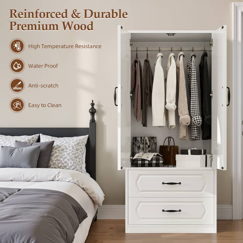 Pocassy 71" Tall Armoire with Hanging Rod Wardrobe Closet