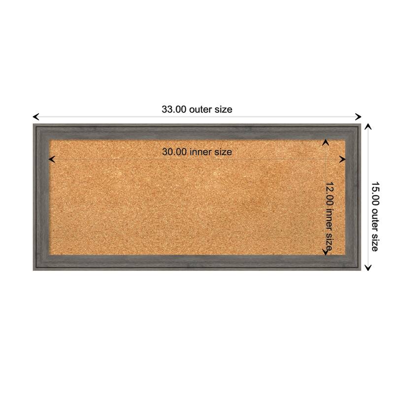 Regis Barnwood Narrow Wood Framed Natural Corkboard Bulletin Board - Regis Barnwood Grey Narrow - Board Size 30x12