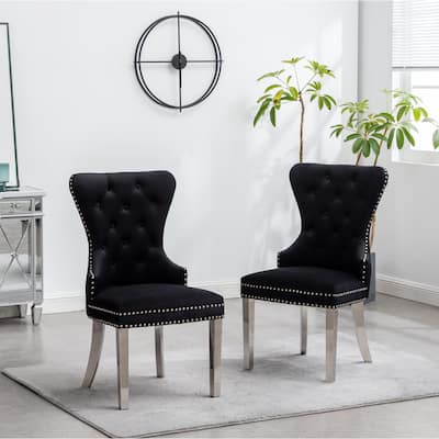 Montura Contemporary Tufted Velvet Chair with Nailhead Trim, Set of 2