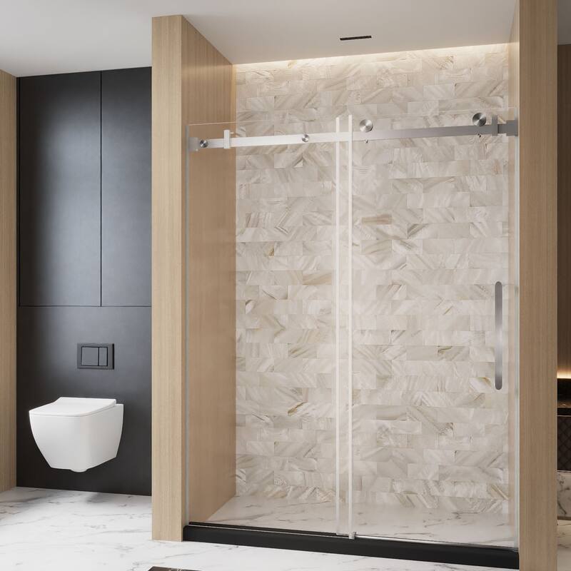 GDFStudio - Rowan Frameless Single-Sliding Shower Door for Tall Modern Bath Layouts - 60 "W x 76" H