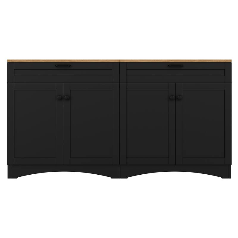 Roomfitters Mid-Century Farmhouse TV Stand with Rustic Handles, Wood Grain Sideboard and Buffet Cabinet