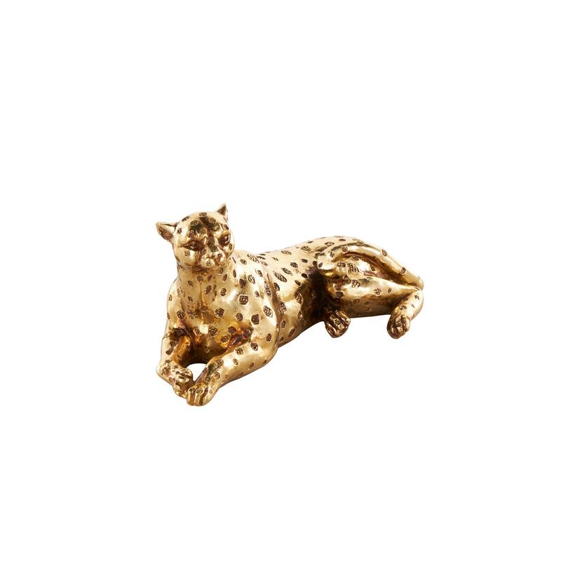 Gold Resin Leopard Sculpture with Textured Spots
