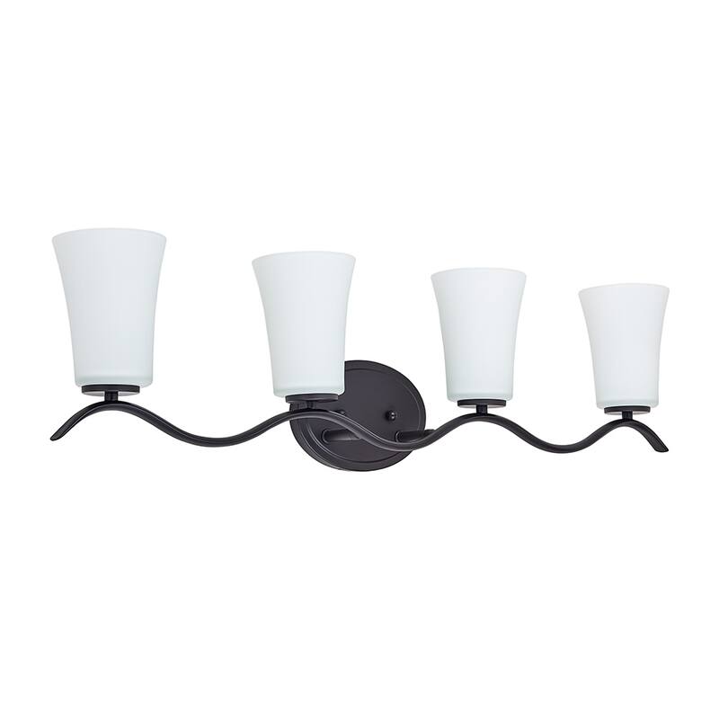 4 Light Bathroom Vanity Lighting with White Glass - Oil Rubbed Bronze - 9.5"H x 34.6"W x 5"D