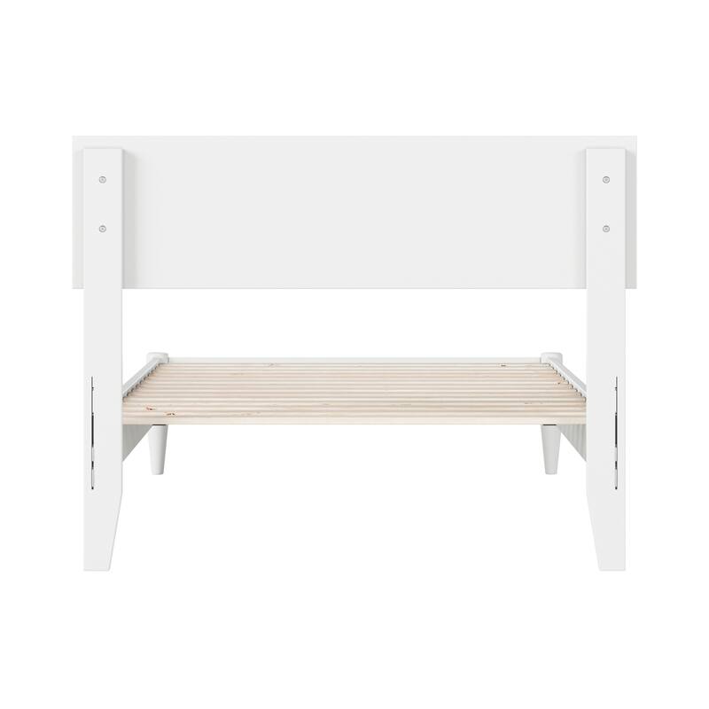 Modern Low Profile Wood Platform Bed - Twin Size Bed Frame, White Finish, Simple Design