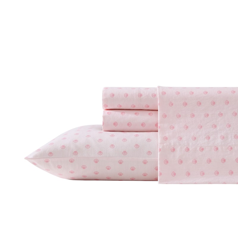 Laura Ashley Printed Cotton Percale Sheet Set - Queen - Scallop Dollop