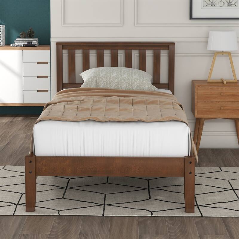 Merax Twin Wood Platform Bed with Headboard and Slat Support