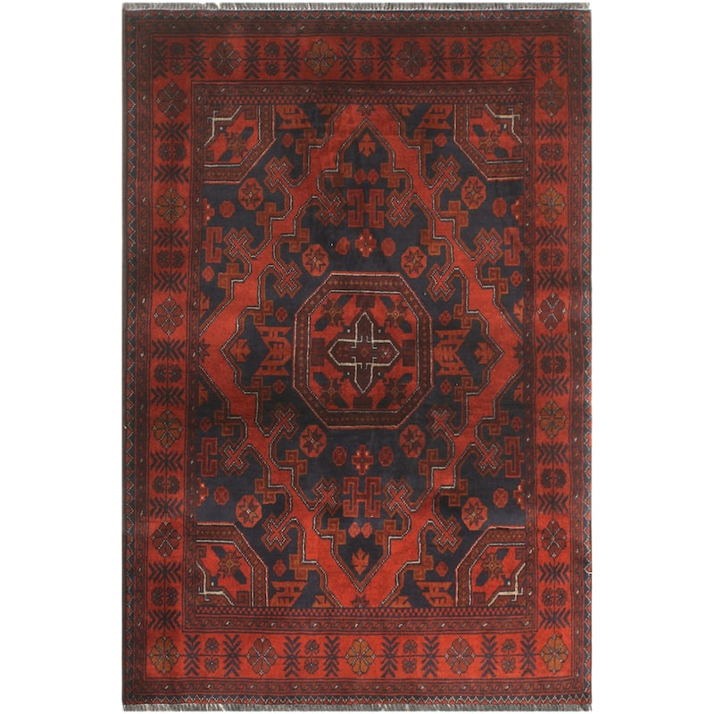 Tribal Biljik Khal Mohammadi Lincoln Red/Black Rug - 3'4'' x 4'9''