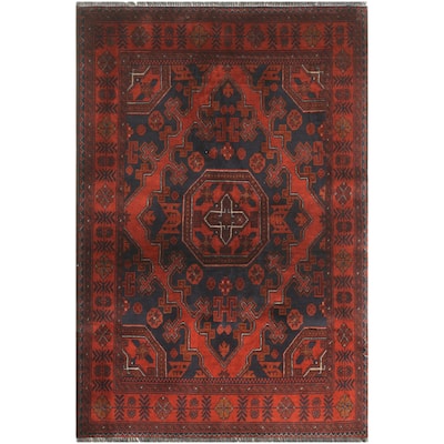 Tribal Biljik Khal Mohammadi Lincoln Red/Black Rug - 3'4'' x 4'9''