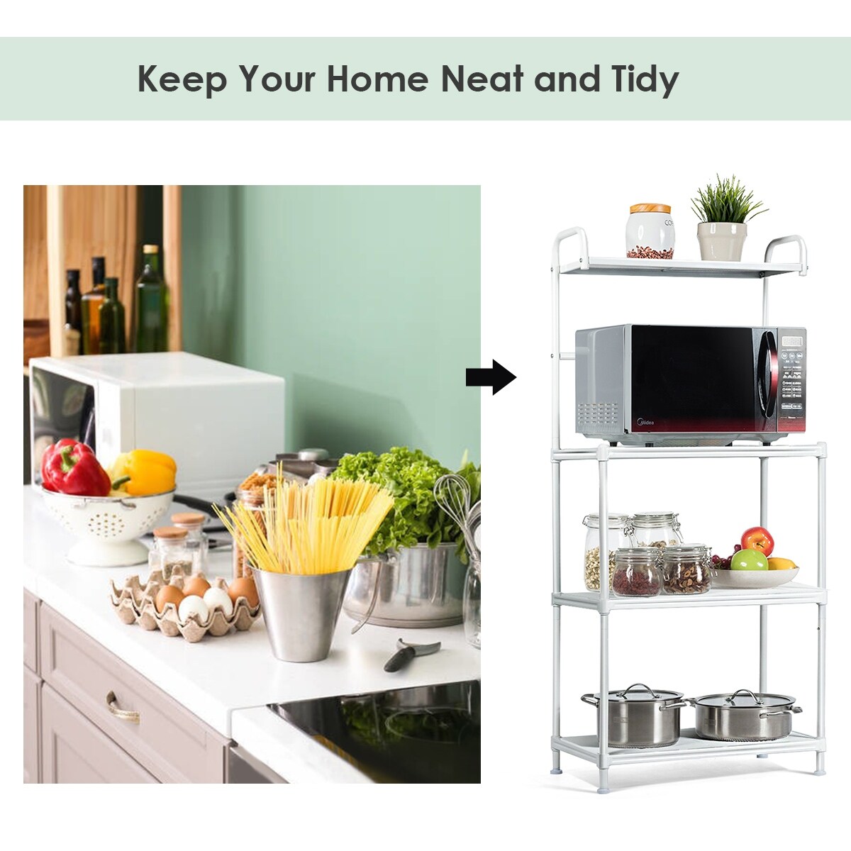 Shop Costway 4 Tier Baker S Rack Microwave Oven Rack Shelves Kitchen Storage Organizer White Overstock 29028707