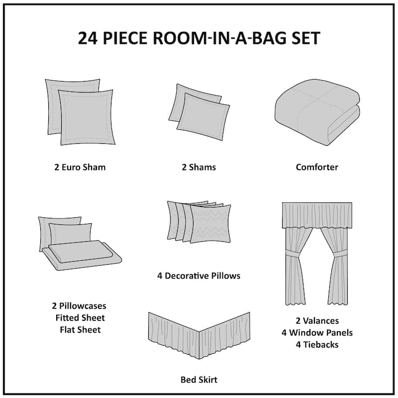 Madison Park Essentials Loretta 24-Piece Room in a Bag with Window Panels and Sheet Set