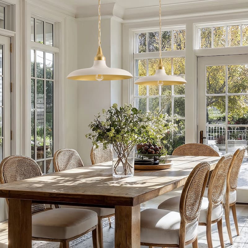 Natalia Modern Pendant Light - Metal & Gold, Ivory White Dome Light Fixture For Modern, Scandinavian, Minimalist Room Decor