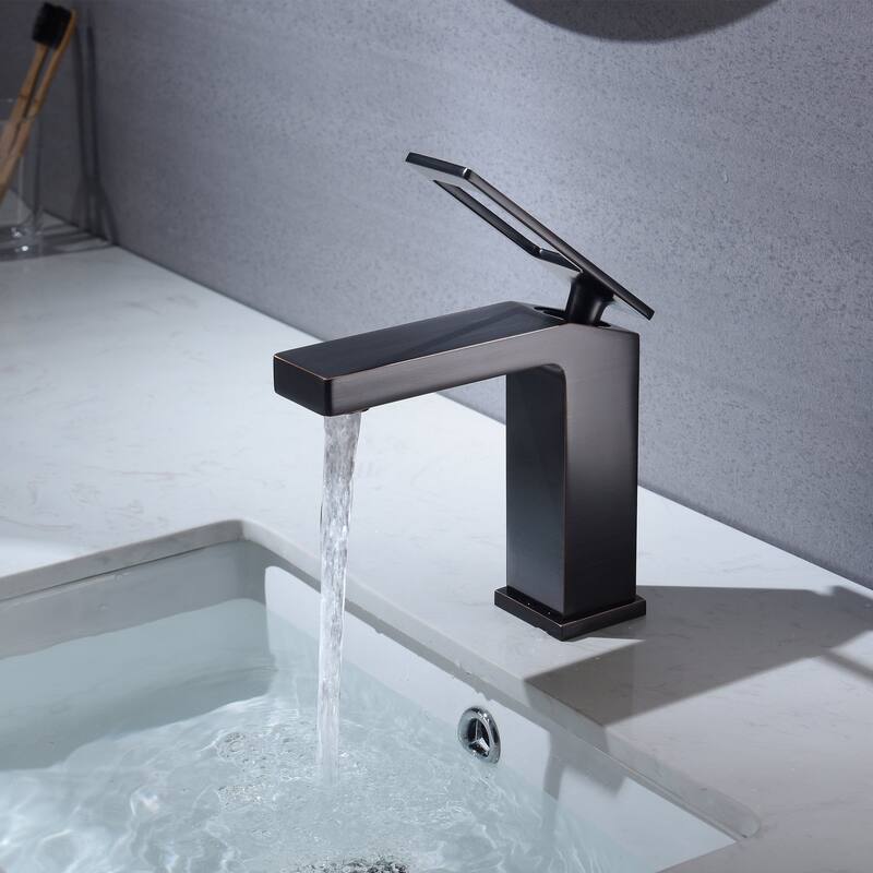 Oil Rubbered Bronze Bathroom Sink Faucet single handle with pop up overflow drain - 7'6" x 9'6"