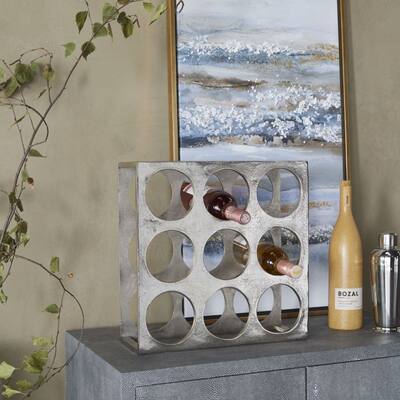 Silver Aluminum 9 Bottle Wine Rack, 1-Piece