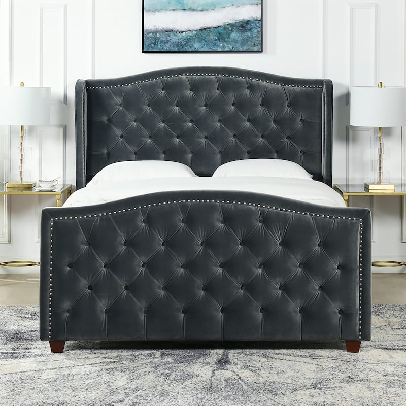 Athens Upholstered Nailhead Tufted Wingback Panel Bed