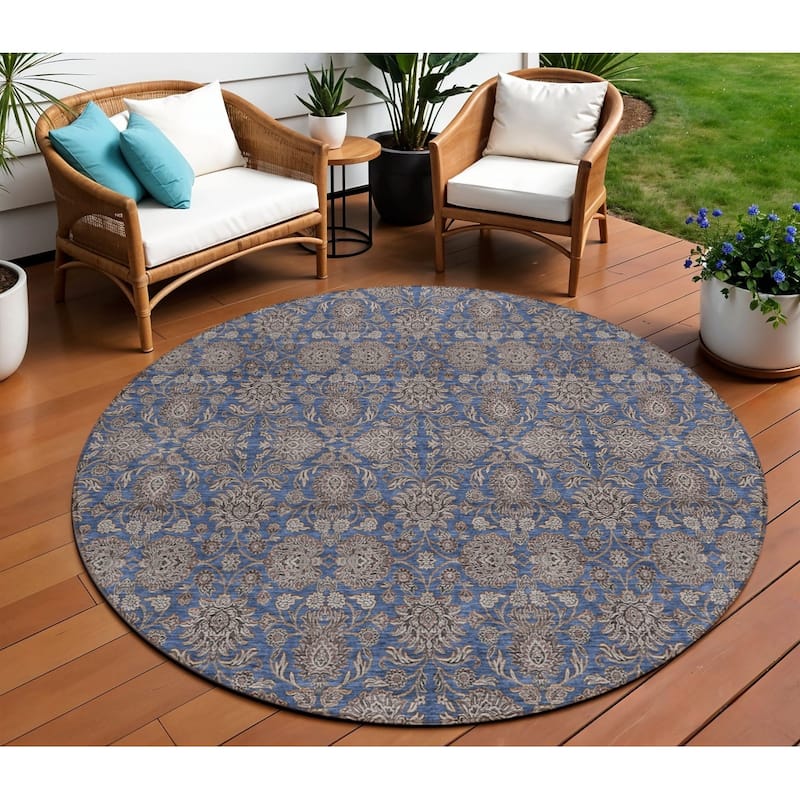 HomeRoots Floral Transitional Rectangle Outdoor Rug - 8' Round