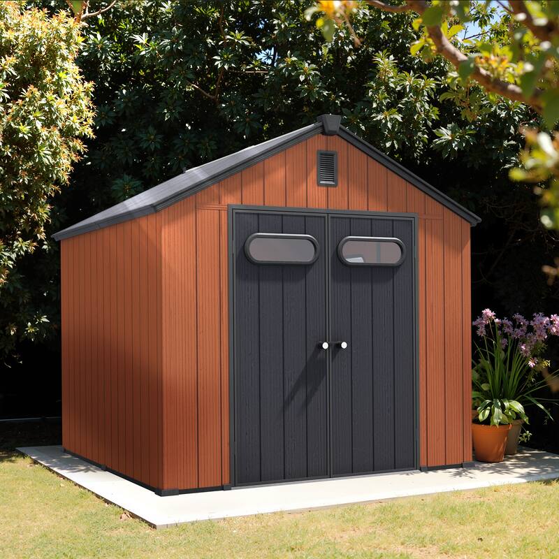All-Weather Waterproof Lockable Door Resin Outdoor Storage Shed with Window Vent Floor for Patio Furniture and Tools