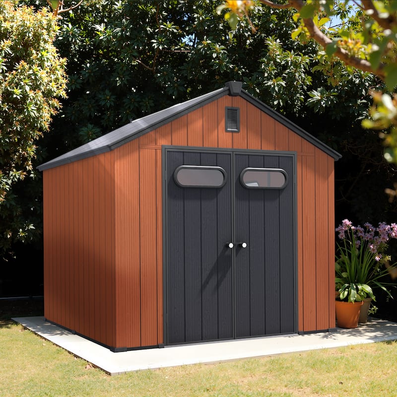 Pellebant 8X8/8X10/8X12 FT Resin Outdoor Storage Shed with Floor for Patio Furniture and Tools
