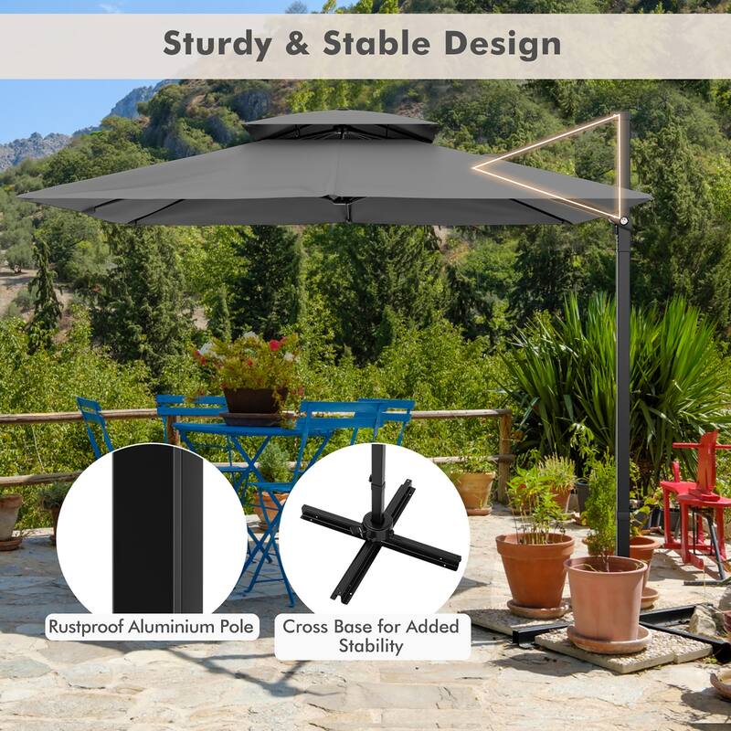 Gymax Patio 9.5FT Square Cantilever Offset Umbrella Double Vented