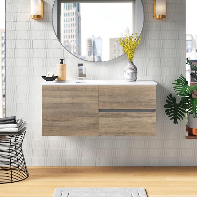Beachwood Collection 42" Wall Mount Cultured Marble Top Bathroom Vanity Cabinet with Sink and Drawers
