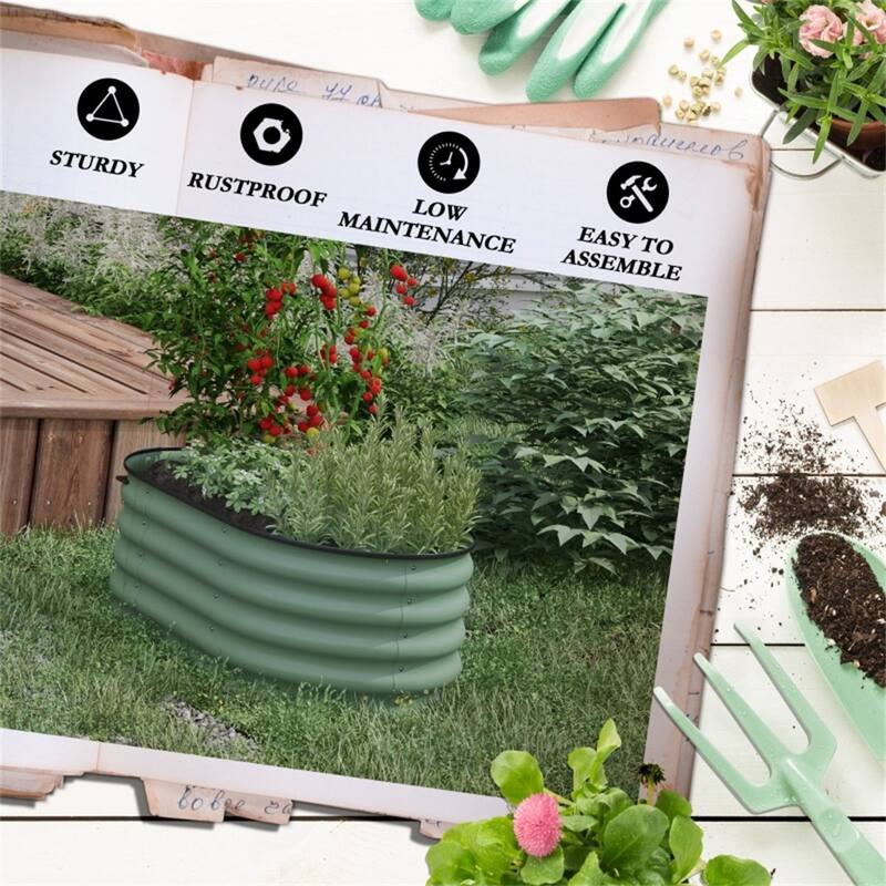 Green Galvanized Steel Raised Garden Bed Planter with Modular Design and Easy Assembly for Outdoor Gardening
