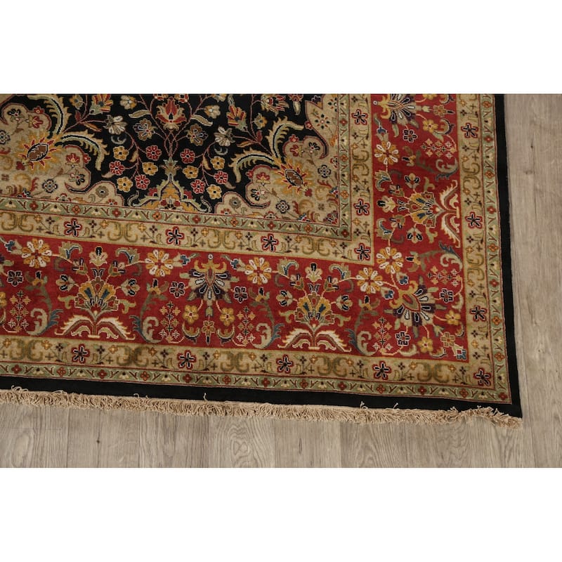 Vegetable Dye Floral Kashan Wool Area Rug Hand-knotted Oriental Carpet - 7'10" x 9'10"