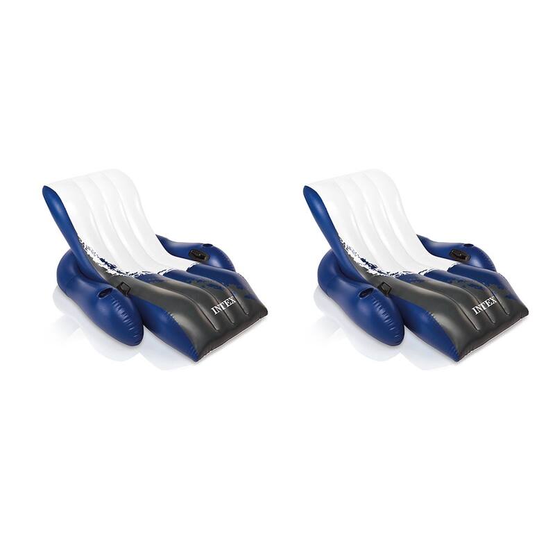 Intex 18ft x 42in Prism Above Ground Pool, Inflatable Loungers (2 Pack) & Cooler