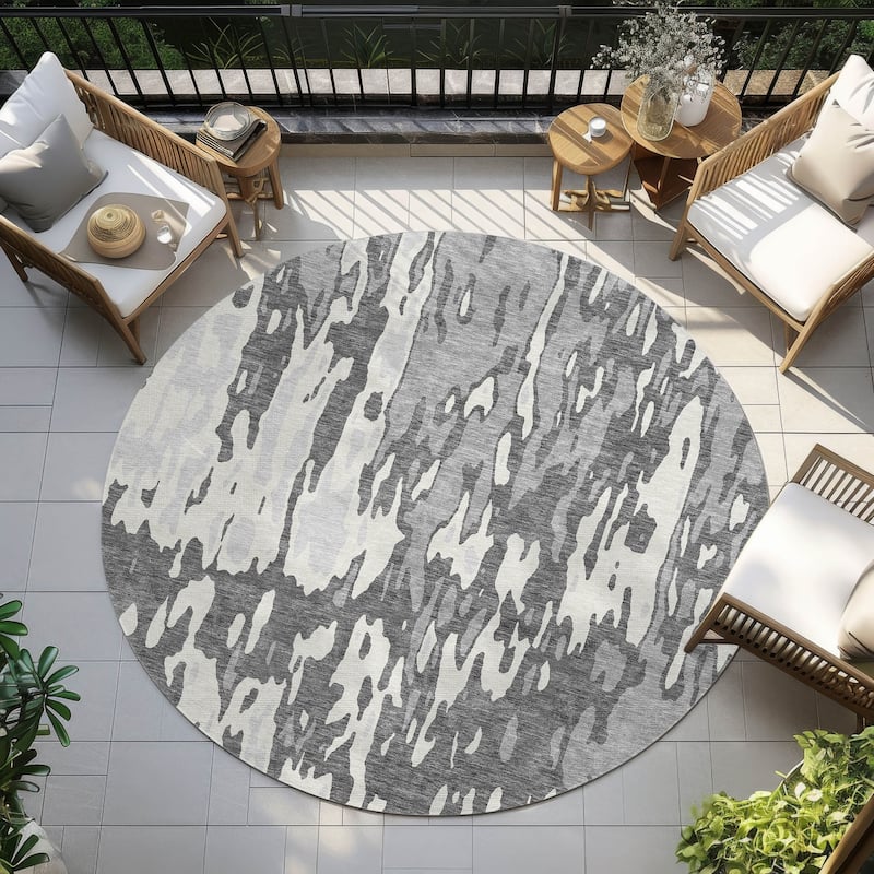 Machine Washable Indoor/ Outdoor Abstract Contemporary Chantille Rug - Gray - 8' x 8'