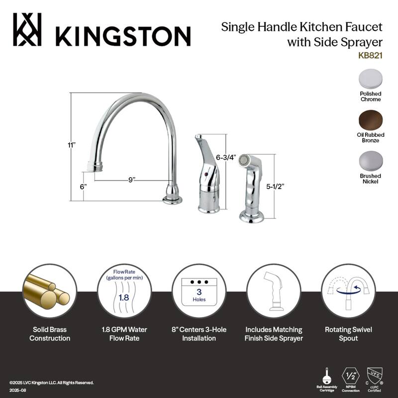 Chatham Deck Mount Widespread Kitchen Faucet with Side Sprayer