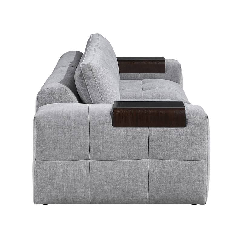 Mackay 110" Textured Fabric 2-Seater Loveseat with Wooden Armrest Tray