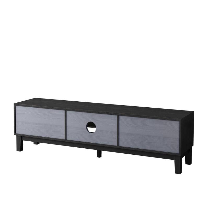 Modern Mid-Century TV Stand, for TVs Up to 75" with 4 Drawers and Cable Management, for Living Room and Office, Black