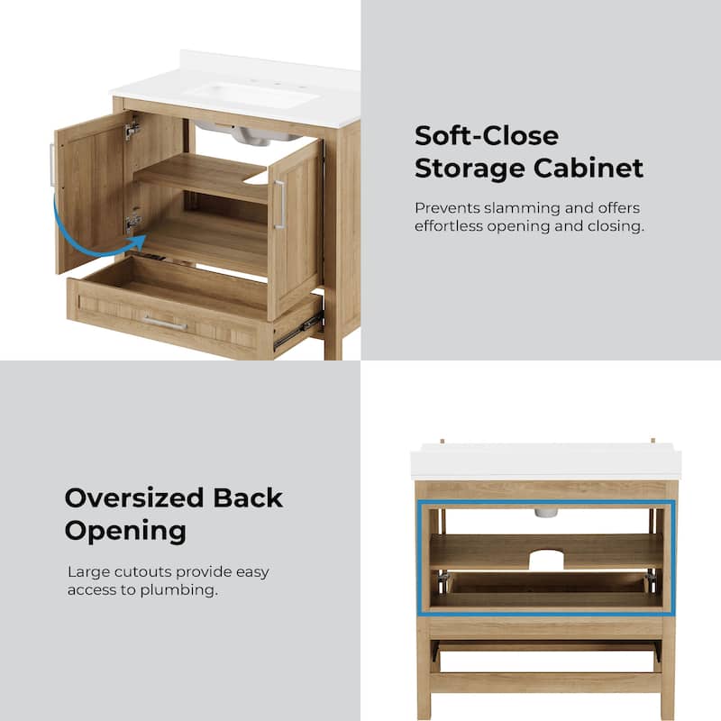 Ove Decors Kansas 36 in. Single Sink Bathroom Vanity in White Oak