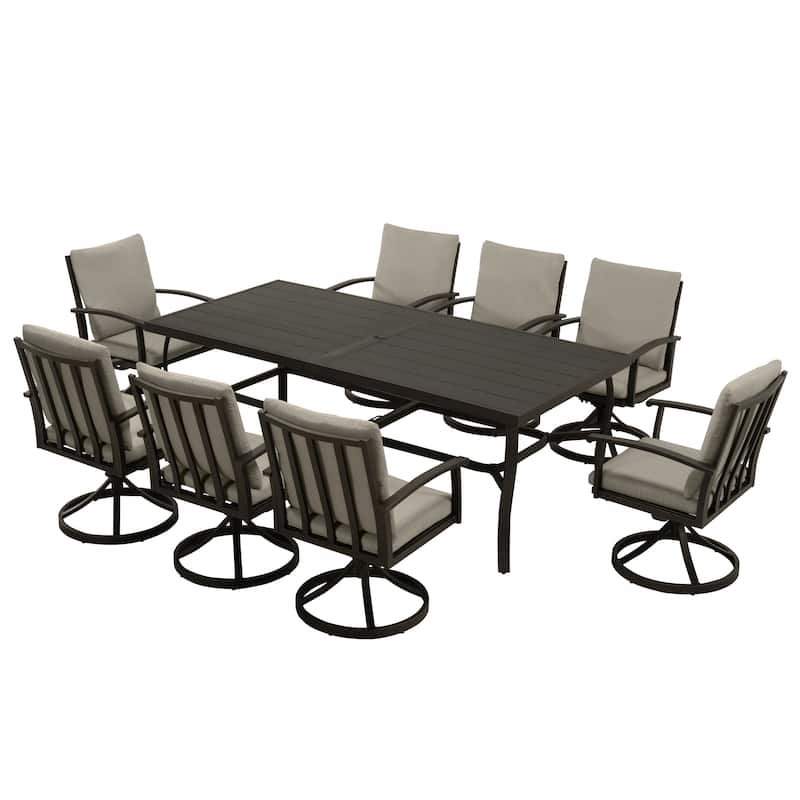 EGEIROS LIFE AluLux 9-Piece Aluminum Patio Dining Set with 8 Swivel Dining Chairs and Washable Cushions