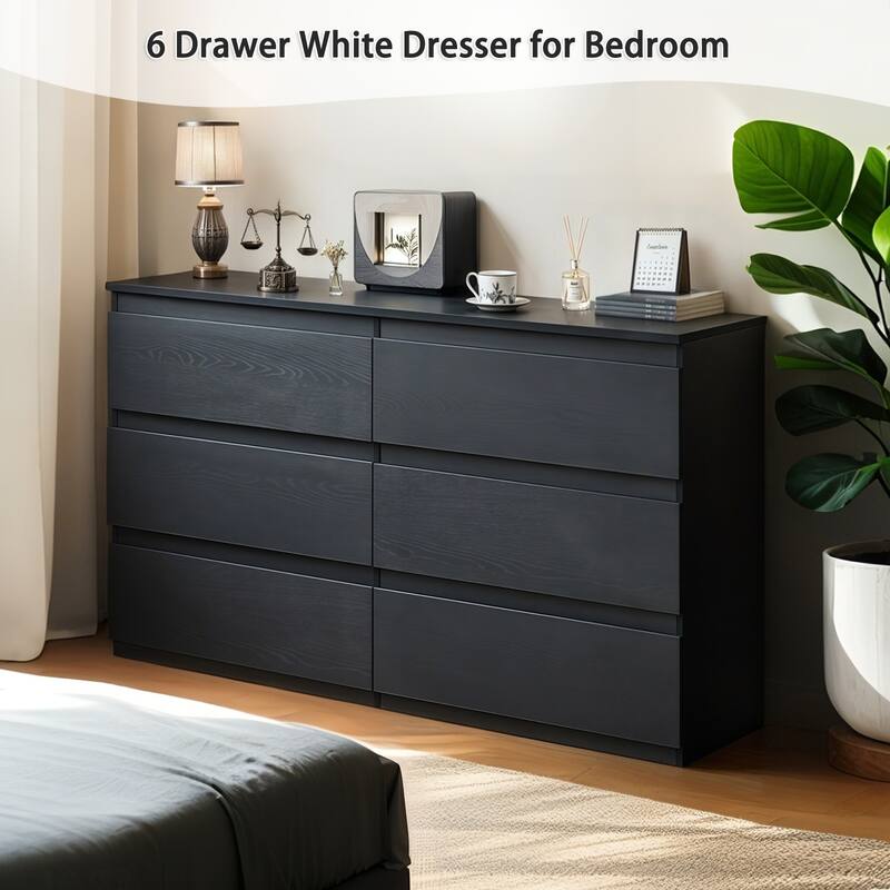 6 Drawer Dresser with Spacious Countertop,Wood Storage Cabinet with Concealed Handles & 6 Deep Drawers,15.7"D x 47.2"W x 30.9"H