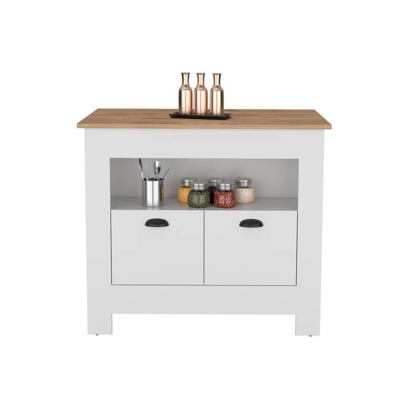 Stylish Kitchen Island with Cabinet Storage, Open Shelving, and Durable Wood Construction for Organized Cooking Spaces