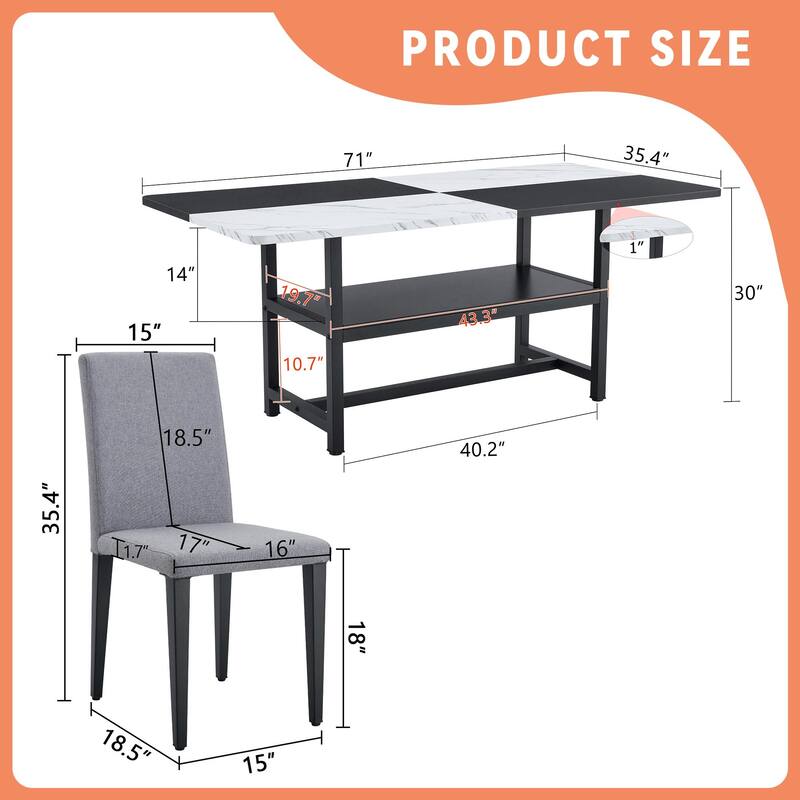 71" Two-Tone Rectangular Dining Table Set with Lower Storage Shelf, Modern Kitchen Dining Table & Chairs Set for Family